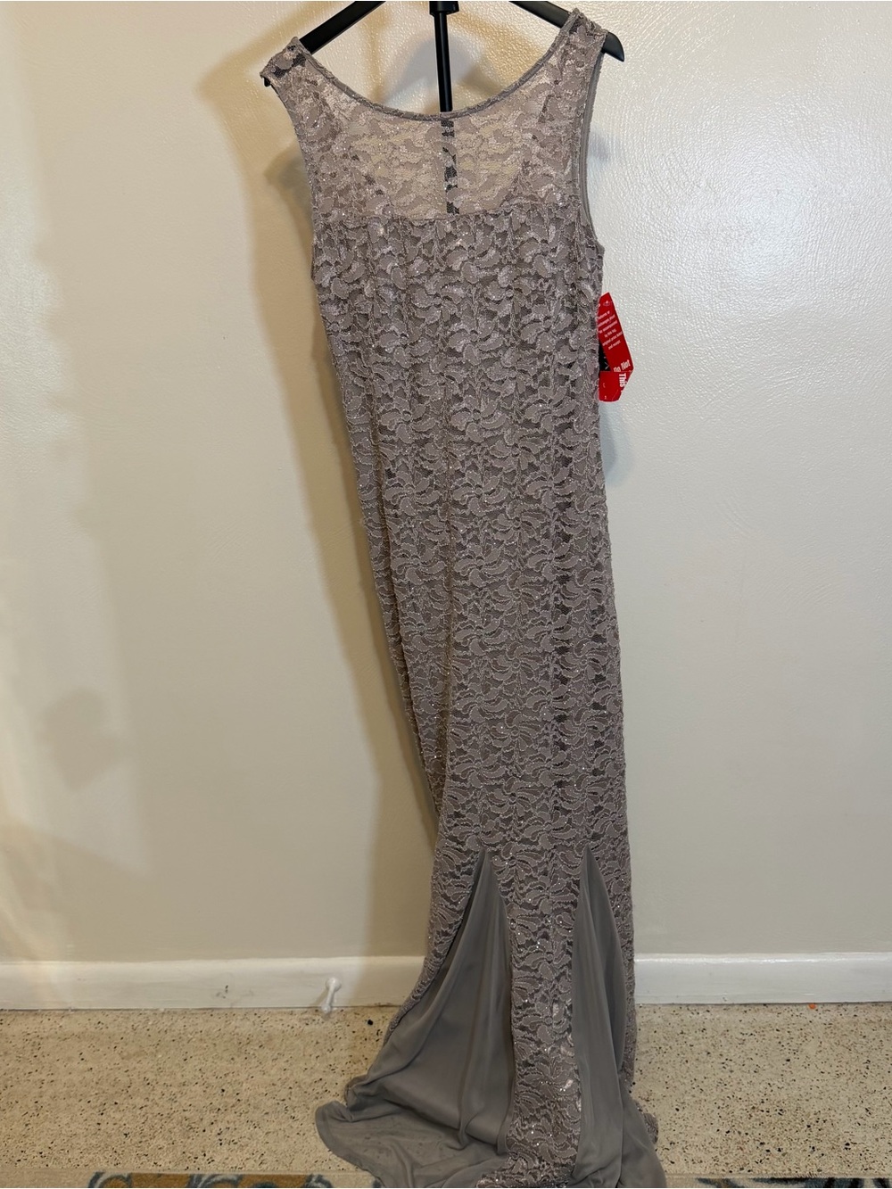 Onyx Nite Taupe Lace Sleeveless Maxi Gown